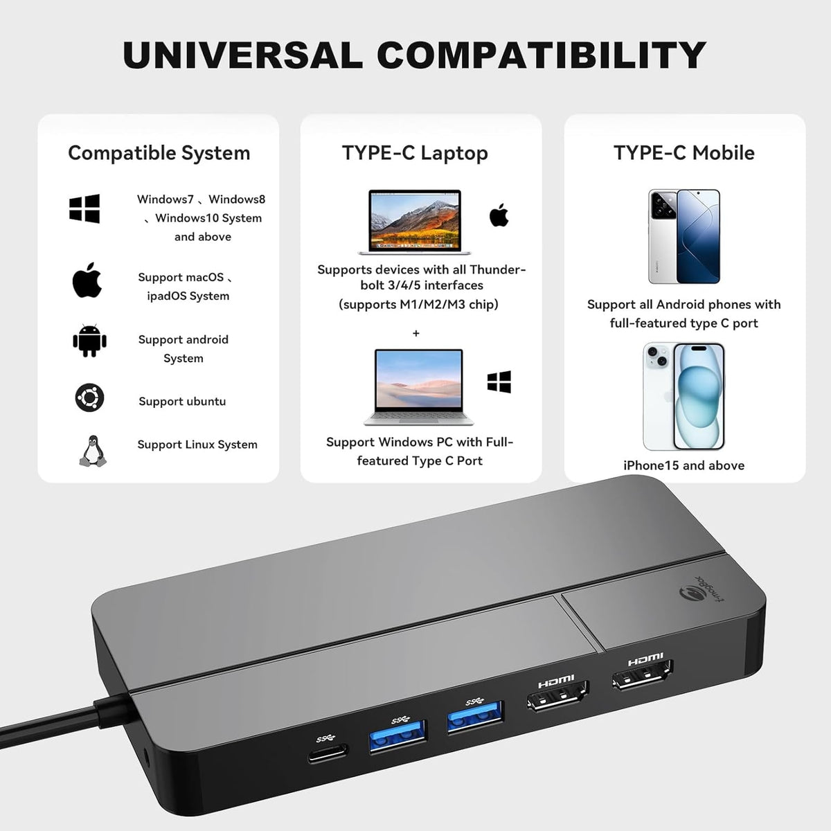 NÖRDIC USB-C Dockingstation 1 til 10 med 2xHDMI 1x4K60Hz/1x4K30Hz 1xPD100W 1xRJ45 GigaLan 1xSD/MicroSD 2xUSB-A 1xUSB-C 1xAudio understøtter MacBook M1, M2, M3, og M4