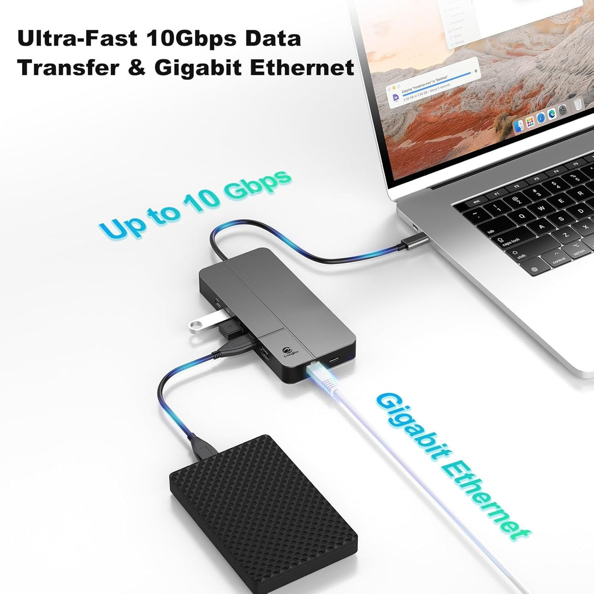 NÖRDIC USB-C Dockingstation 1 til 10 med 2xHDMI 1x4K60Hz/1x4K30Hz 1xPD100W 1xRJ45 GigaLan 1xSD/MicroSD 2xUSB-A 1xUSB-C 1xAudio understøtter MacBook M1, M2, M3, og M4