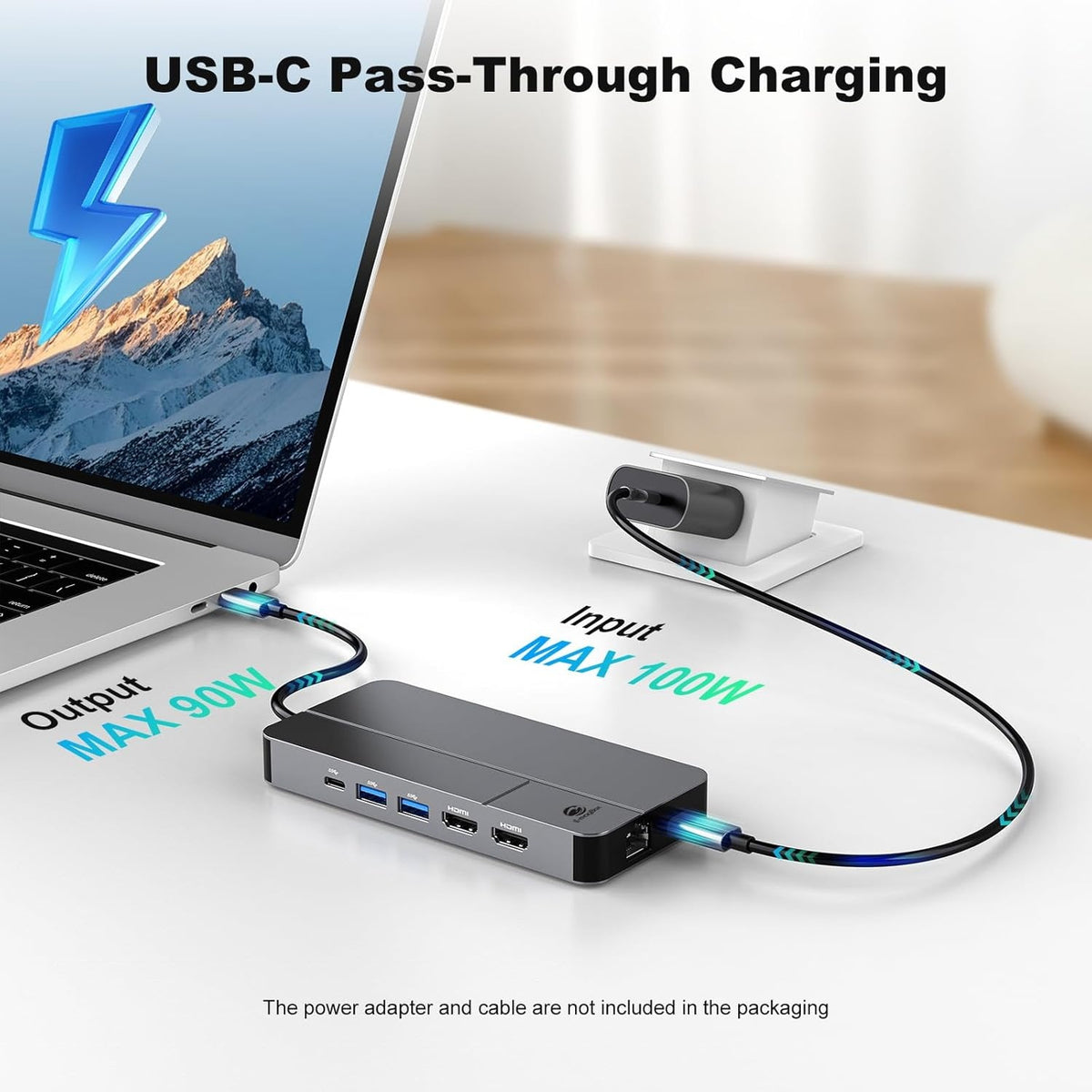 NÖRDIC USB-C Dockingstation 1 til 10 med 2xHDMI 1x4K60Hz/1x4K30Hz 1xPD100W 1xRJ45 GigaLan 1xSD/MicroSD 2xUSB-A 1xUSB-C 1xAudio understøtter MacBook M1, M2, M3, og M4