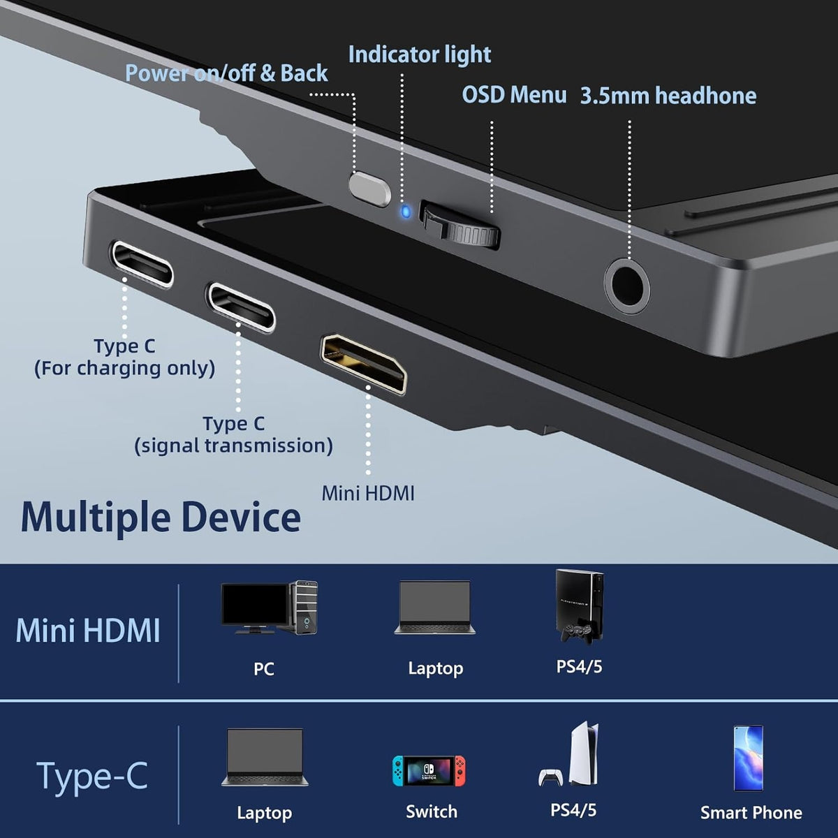 NÖRDIC USB-C & HDMI bærbar LCD-skærm 15,6" 1920x1080p 60Hz