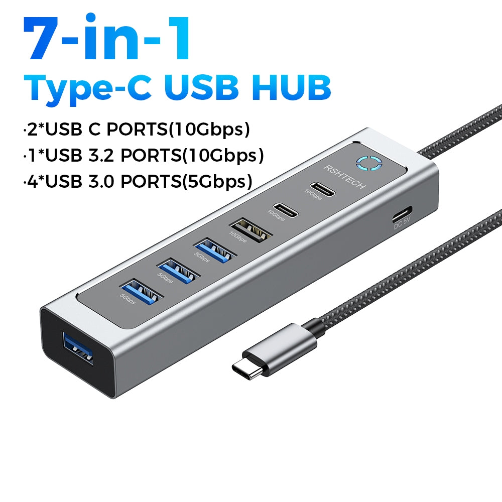 NÖRDIC USB-C Hub 2xUSB-C 10G, 1xUSB-A 10G, 4xUSB-A 5G, 60cm kabel