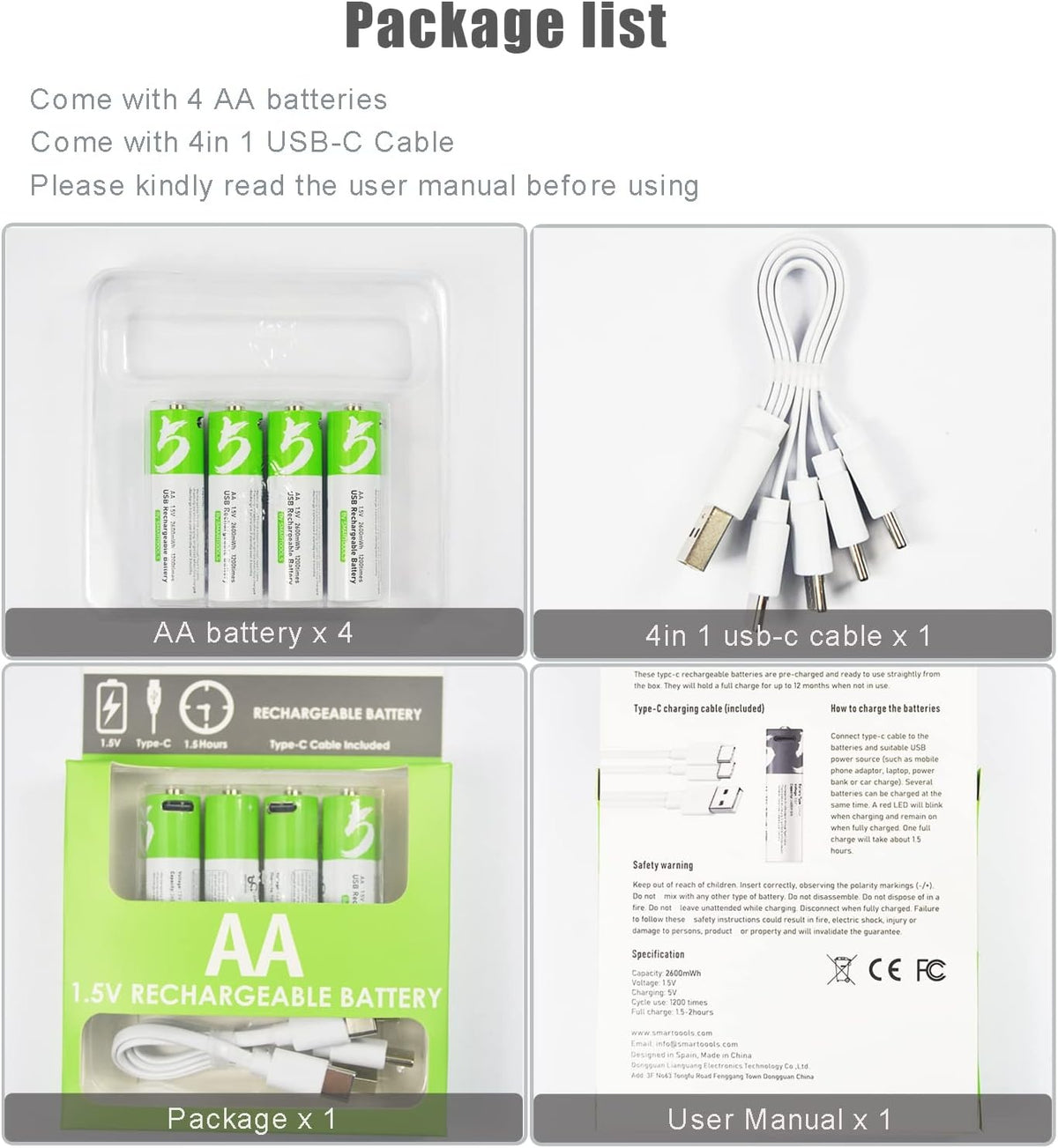 NÖRDIC USB-C Genopladelige batterier 4-pak AA/LR06