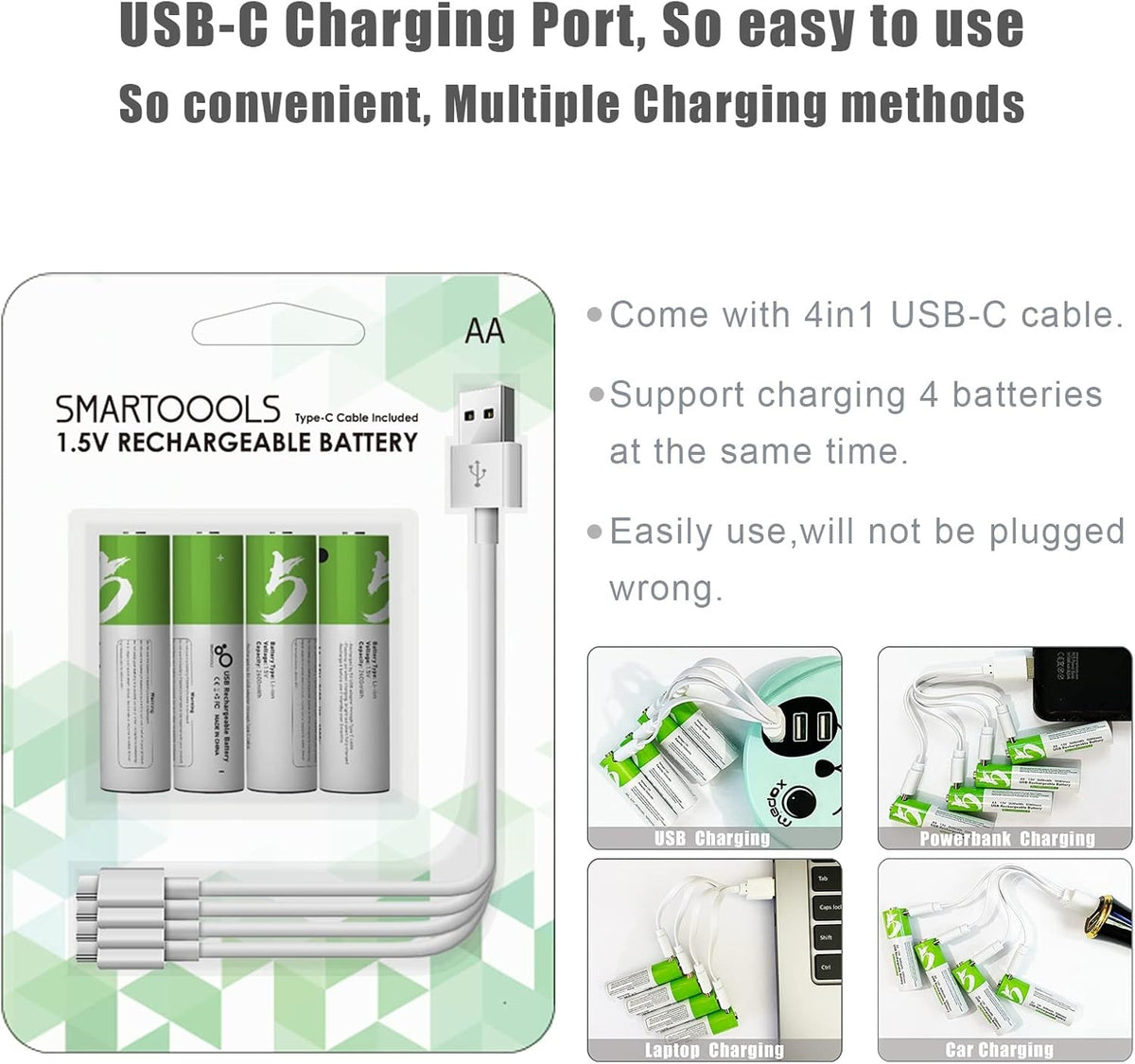 NÖRDIC USB-C Genopladelige batterier 4-pak AA/LR06