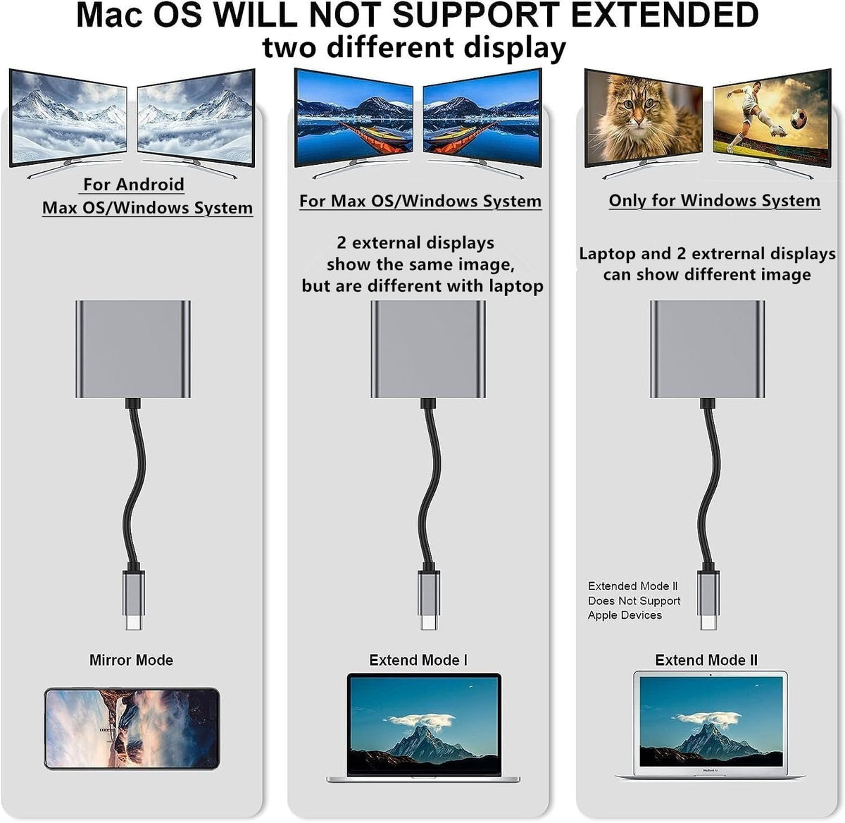NÖRDIC USB-C-adapter til to HDMI-skærme, 4K 60Hz, Windows, MacOS, Android