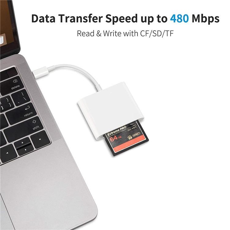 NÖRDIC USB-C kortlæser 3 slot CF, SD, MicroSD UHS-I
