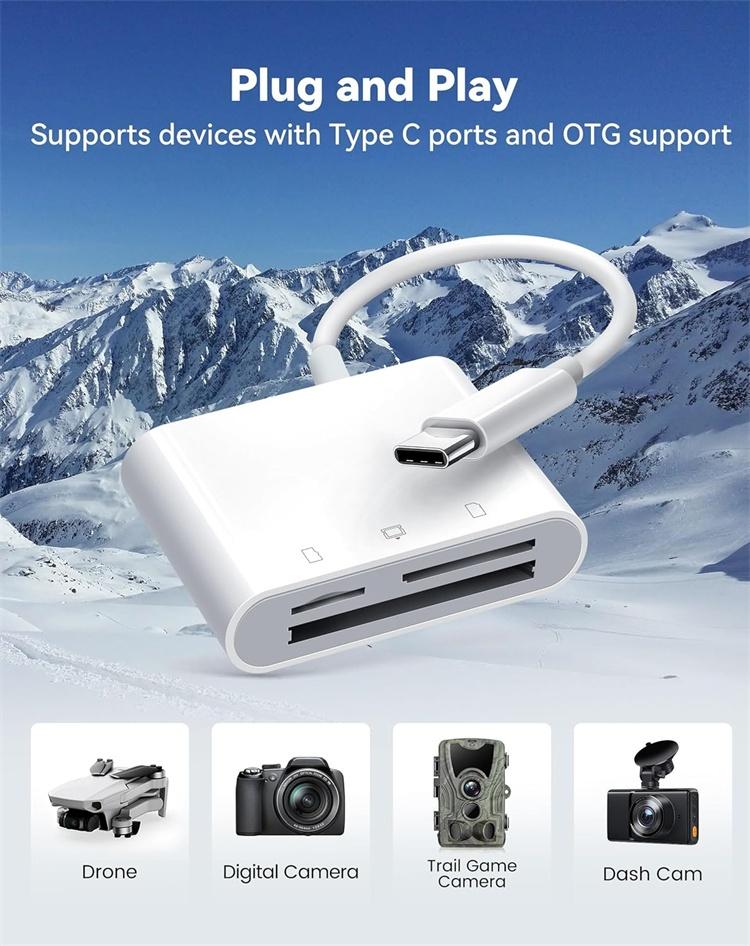 NÖRDIC USB-C kortlæser 3 slot CF, SD, MicroSD UHS-I