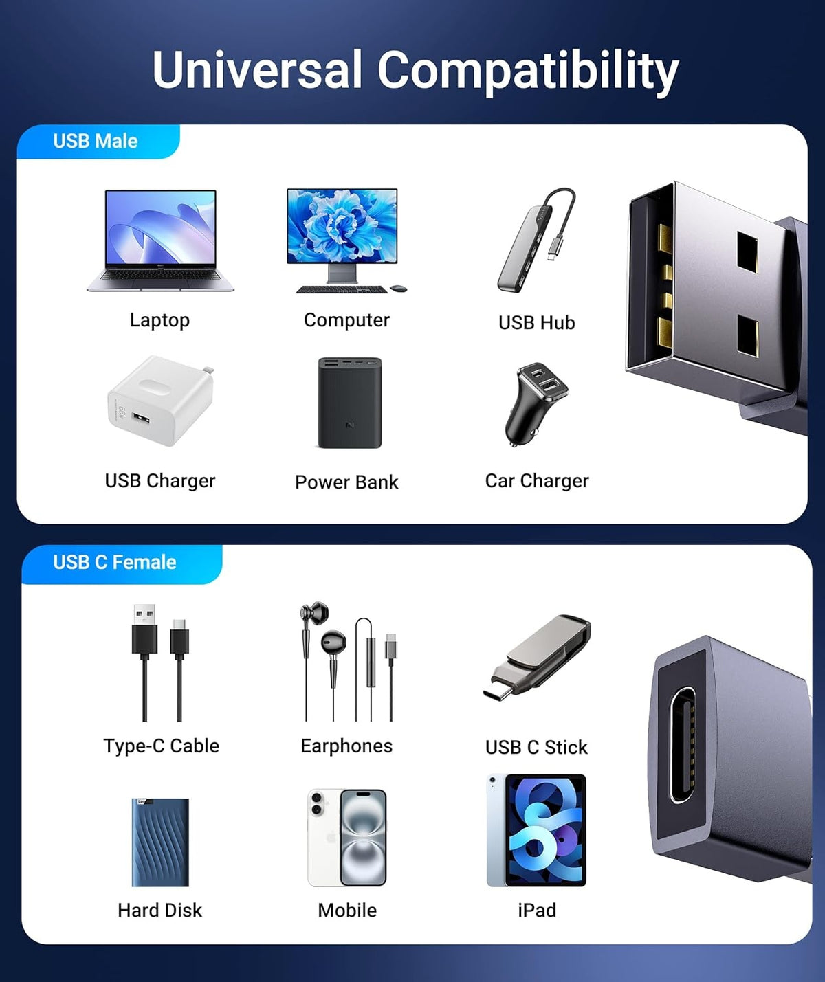 NÖRDIC USB C til USB A 3.1-adapter metal sort