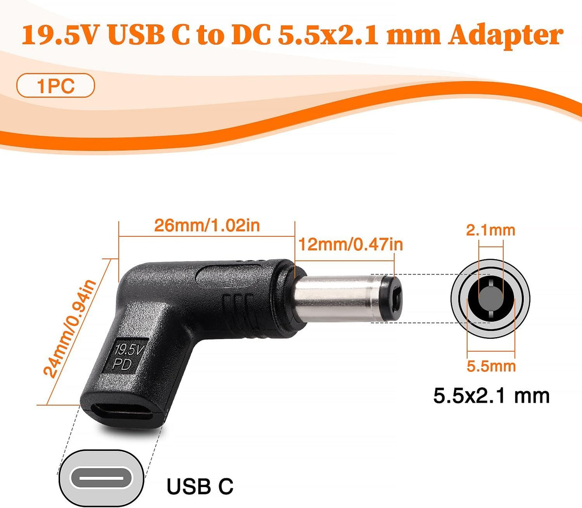 NÖRDIC USB-C til DC 5.5x2.1mm adapter 12-19,5V