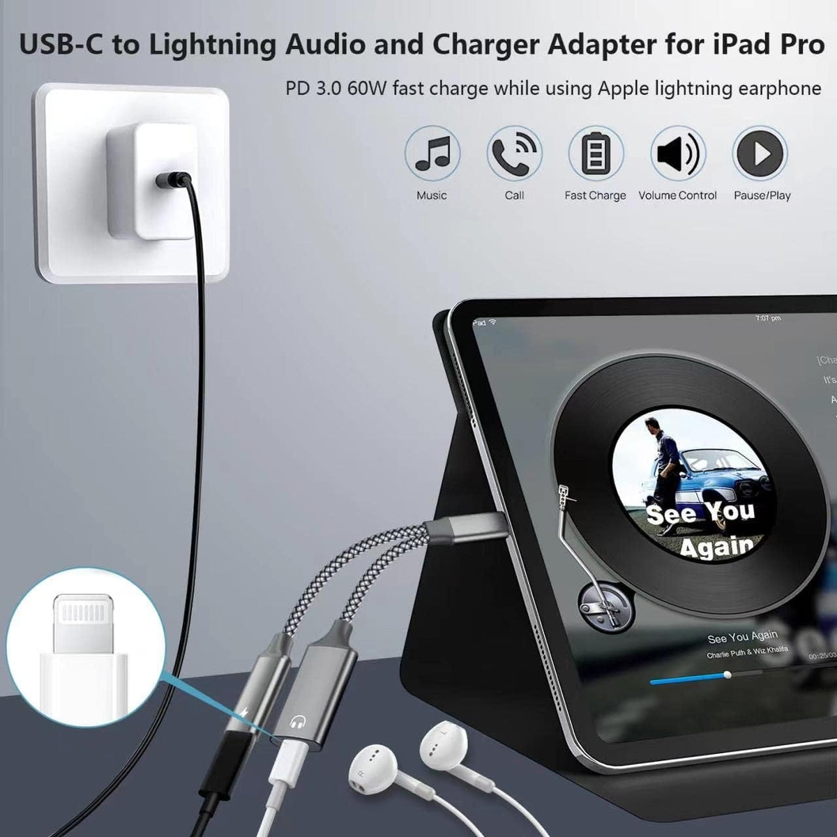 NÖRDIC USB-C til Lightning AUDIO og PD60W opladning