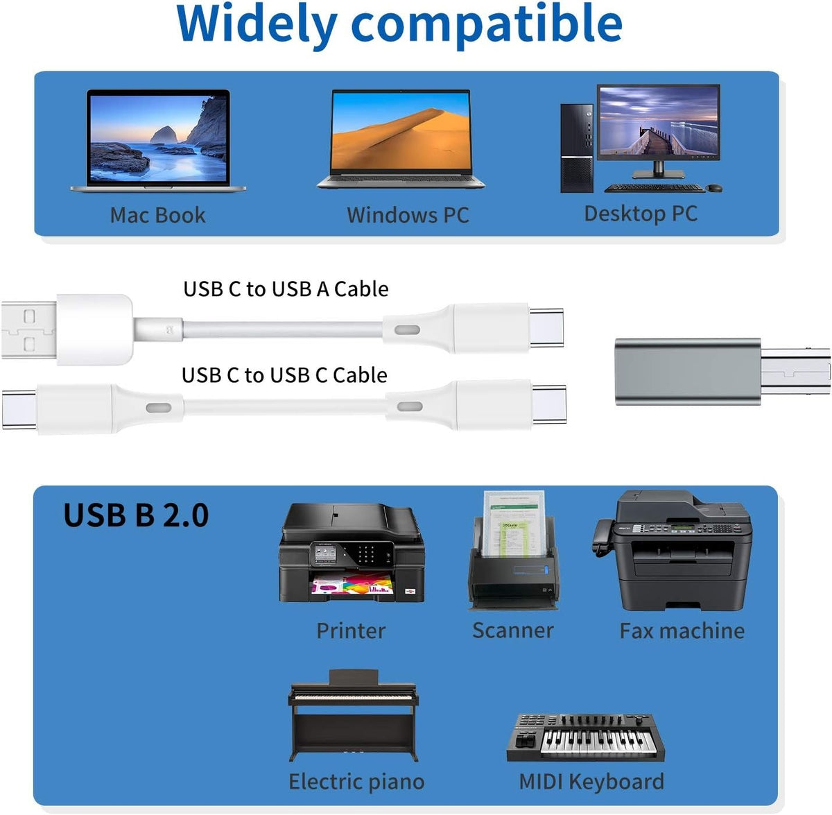 NÖRDIC USB-C til USB B-adapter til printere og MIDI-enheder Understøtter datasynkronisering