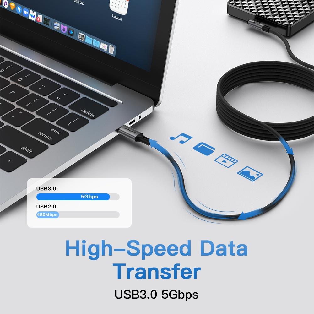 NÖRDIC VR Link kabel 5m USB3.2 Gen1 USB-C til C 20Gbps 100W 4K60Hz hurtig opladning Quest 2 Super Speed USB Link-kabel Sort