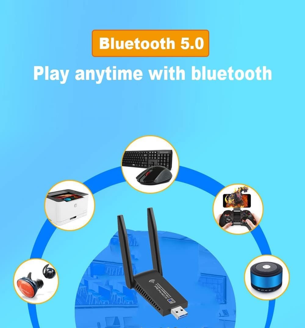 NÖRDIC WIFI6 Bluetooth 5.0 trådløs USB 3.0 adapter Dual Band 2.4/5.8GHz 1300Mbps