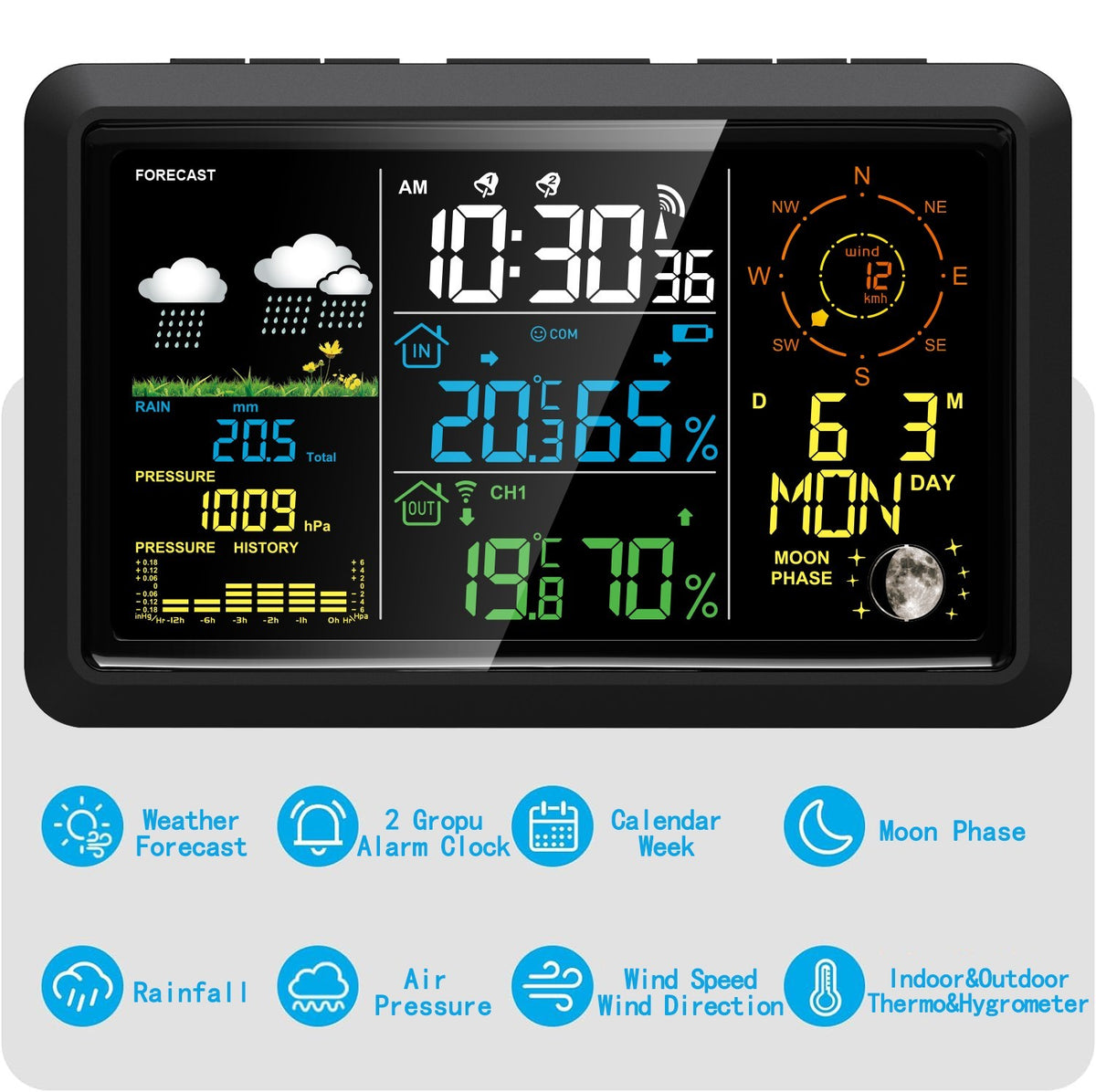 NÖRDIC Weather station rainfall, airpressure 7.5" monitor