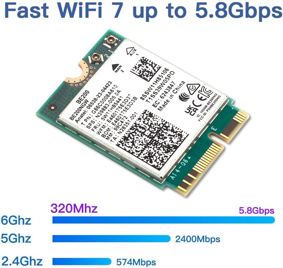 NÖRDIC WiFi 7 PCIe x1 trådløst netværkskort med Intel BE200-chipset, 8800 Mbps, Bluetooth 5.4