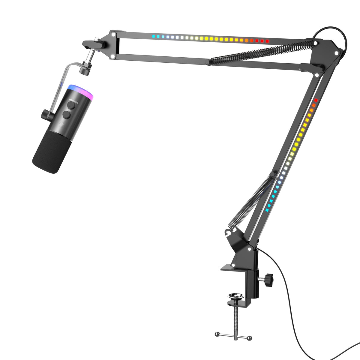 NÖRDIC XLR/USB dynamisk mikrofonkit, RGB-justerbart mikrofonarmstativ til streaming, gaming, voice-over og optagelse