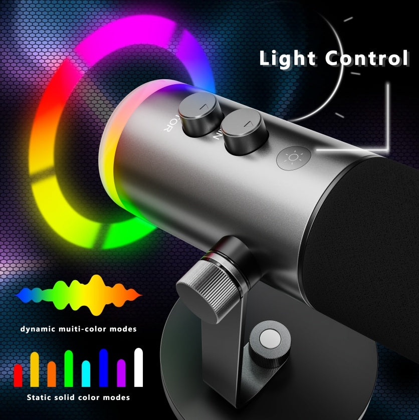 NÖRDIC XLR/USB dynamisk mikrofonkit, RGB-justerbart mikrofonarmstativ til streaming, gaming, voice-over og optagelse