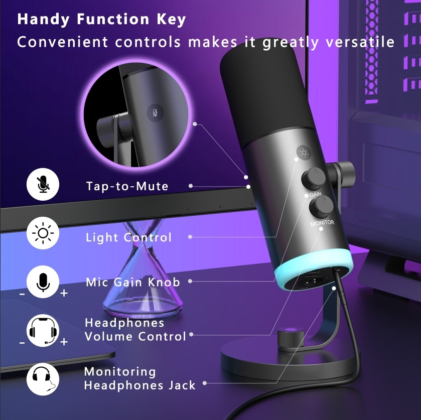 NÖRDIC XLR/USB dynamisk mikrofonkit, RGB-justerbart mikrofonarmstativ til streaming, gaming, voice-over og optagelse