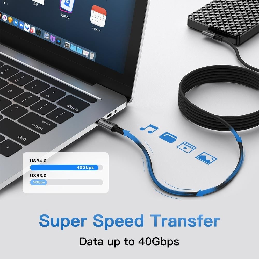 NÖRDIC vinklet 2m USB4 USB-C til C Nylon flettet kabel PD3.1 240W 40G 8K60Hz 4K144Hz Grå