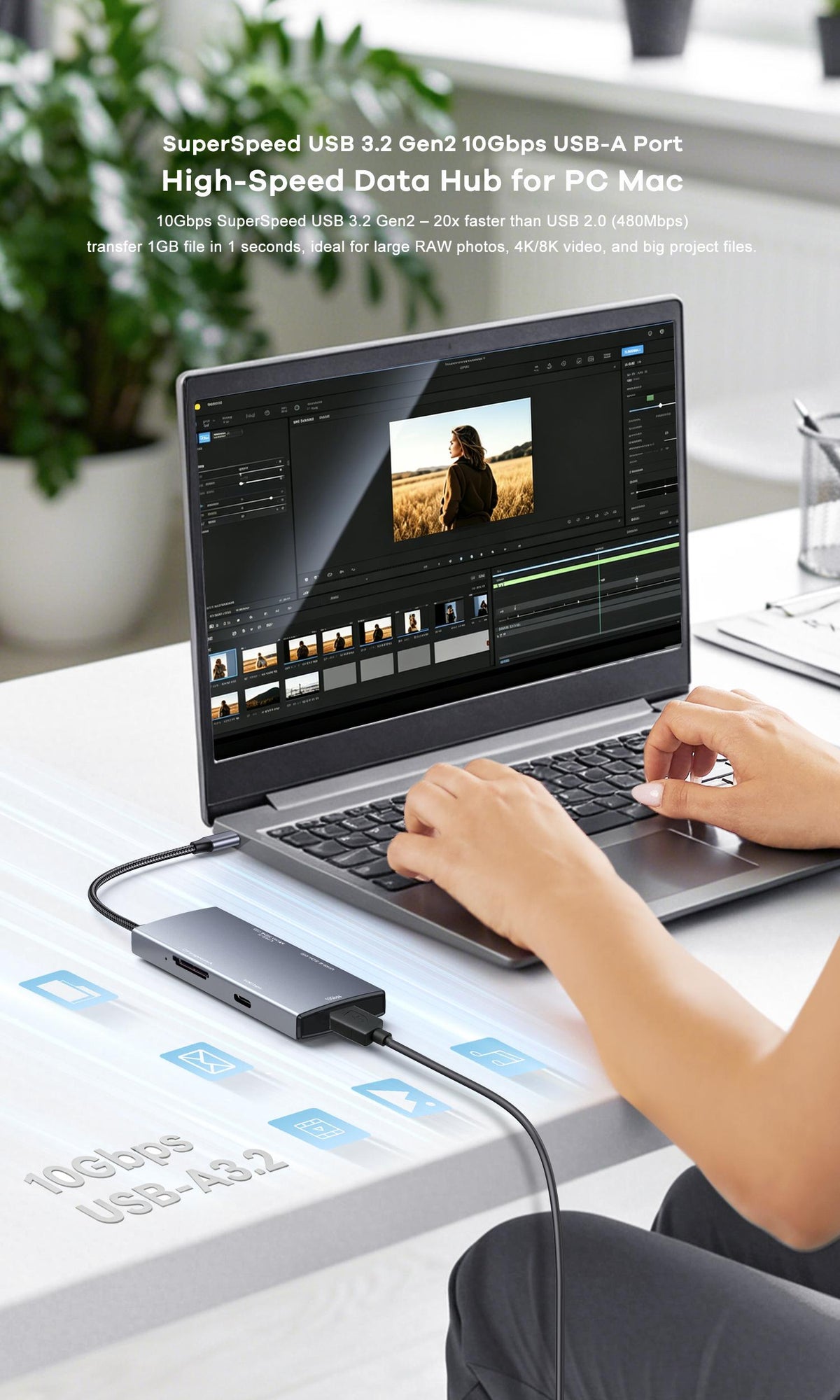 NÖRDIC USB-C 3.2 Kortlæser 1x SD 4.0, 1x MicroSD 4.0, 1x CFexpress Type A, 1x USB-C 3.2 10 Gbps, 1x USB-A 3.2 10 Gbps, UHS-II