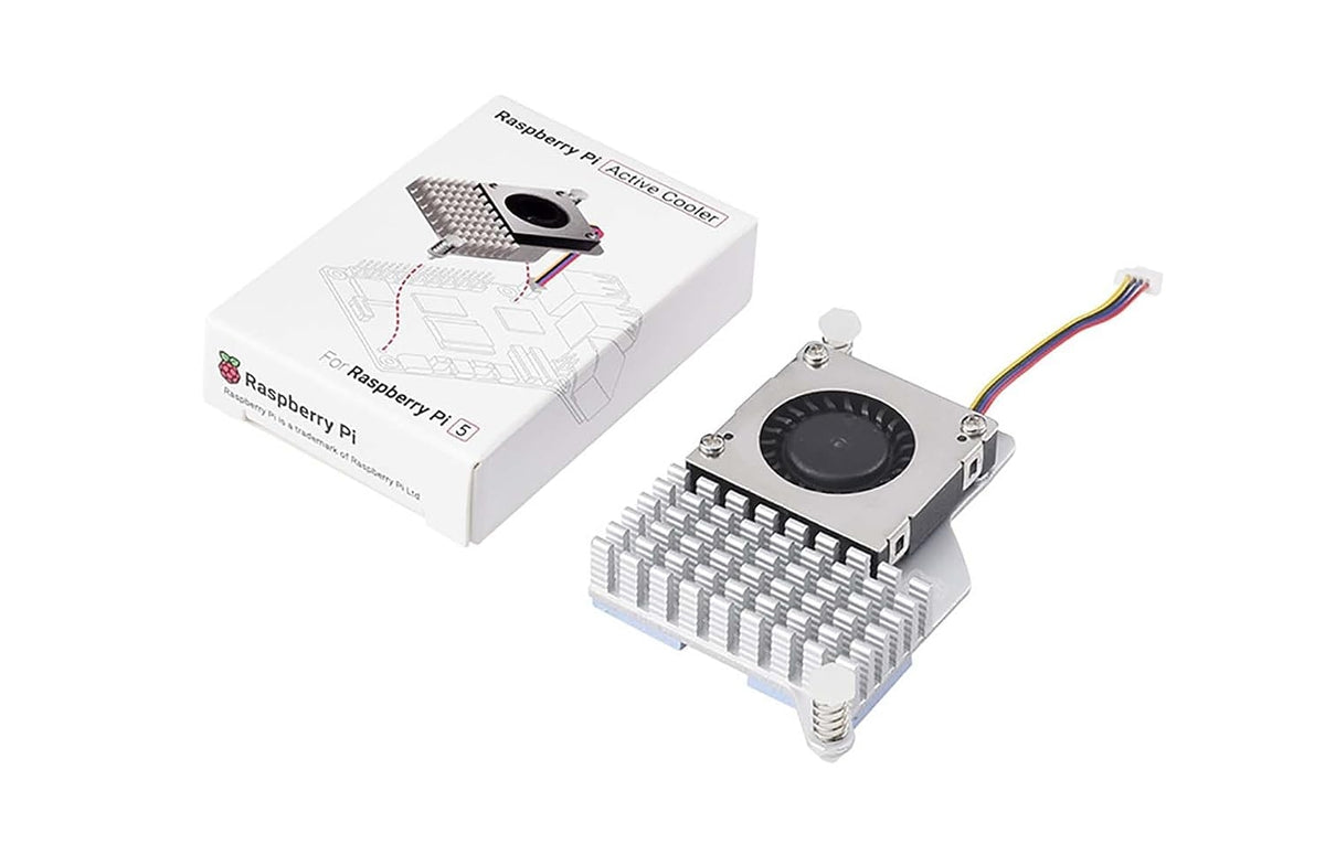 Officiel aktiv køler til Raspberry Pi 5 med temperaturstyret blæser og køleprofil i aluminium
