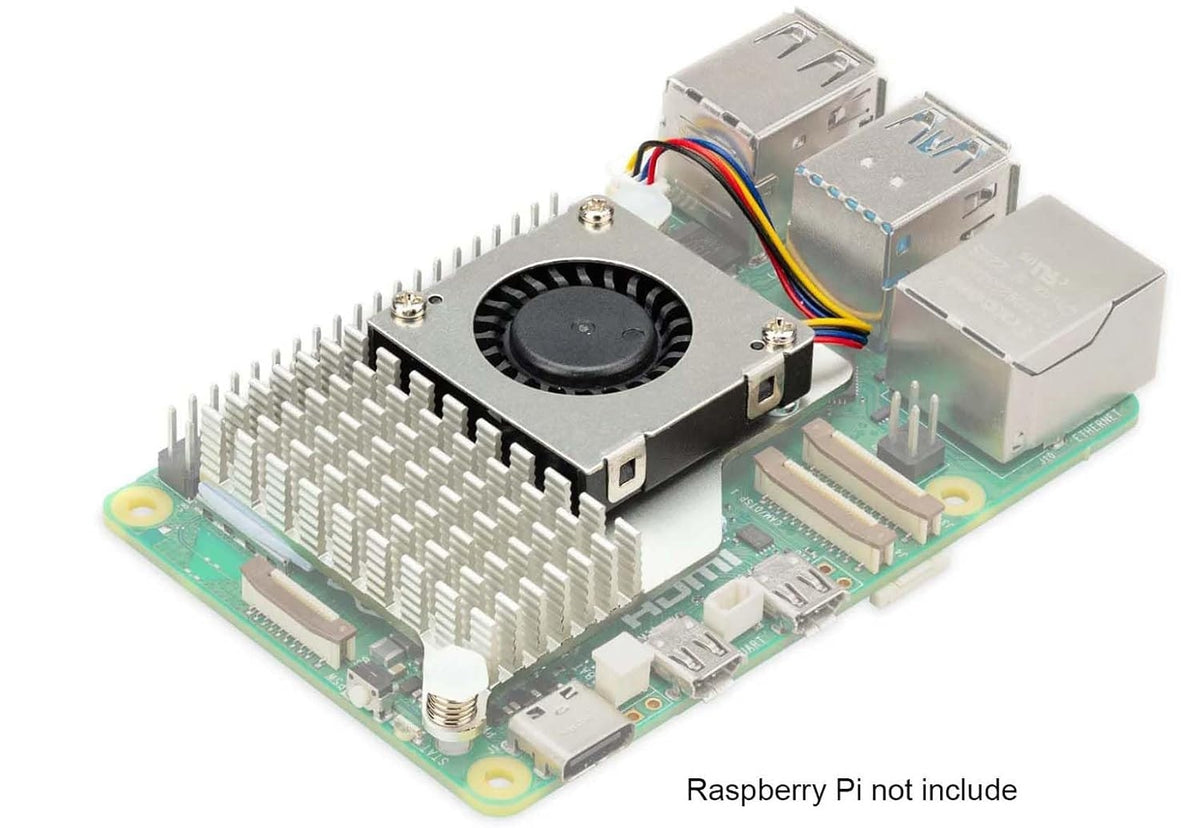 Officiel aktiv køler til Raspberry Pi 5 med temperaturstyret blæser og køleprofil i aluminium