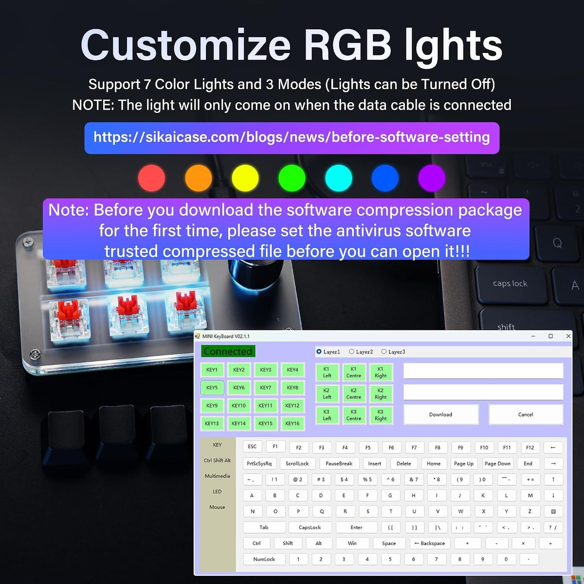 NÖRDIC Programmerbart Mini-tastatur, 6 Taster + 1 Multifunktionsknap, Mekanisk OSU Gaming-tastatur med RGB, Kompatibelt med macOS/Windows