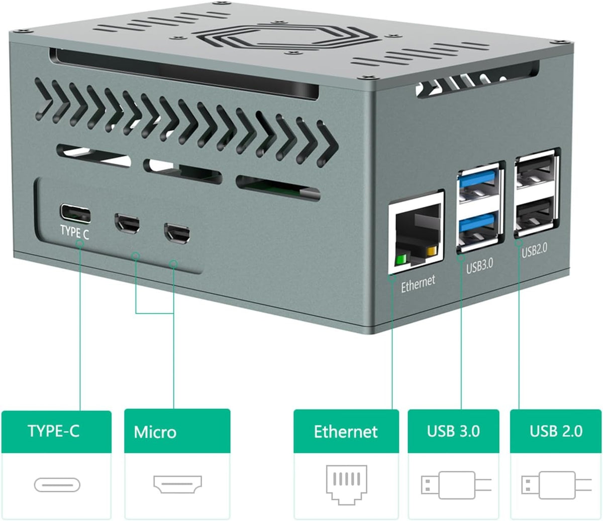 Raspberry Pi 5-kabinet i aluminium med PWM-blæser og køleprofiler