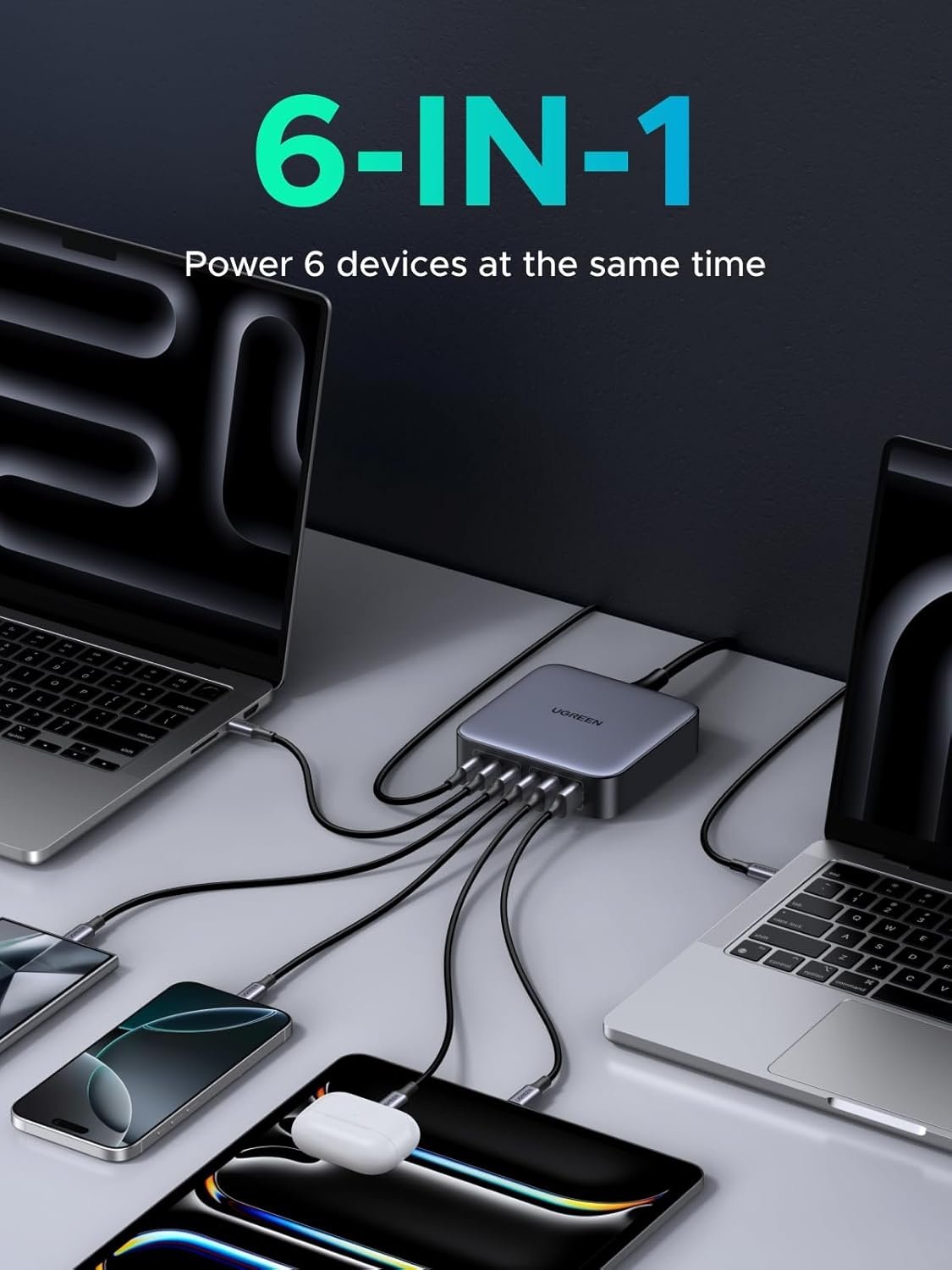 UGREEN Nexode 200W USB-C oplader, 6-Port GaN bordoplader