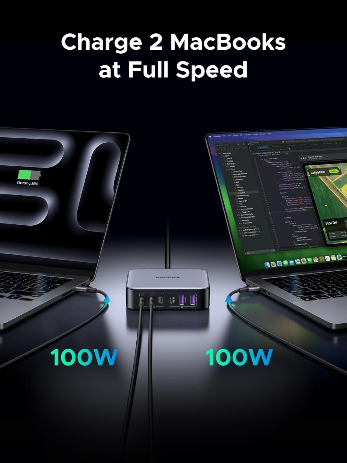 UGREEN Nexode 200W USB-C oplader, 6-Port GaN bordoplader