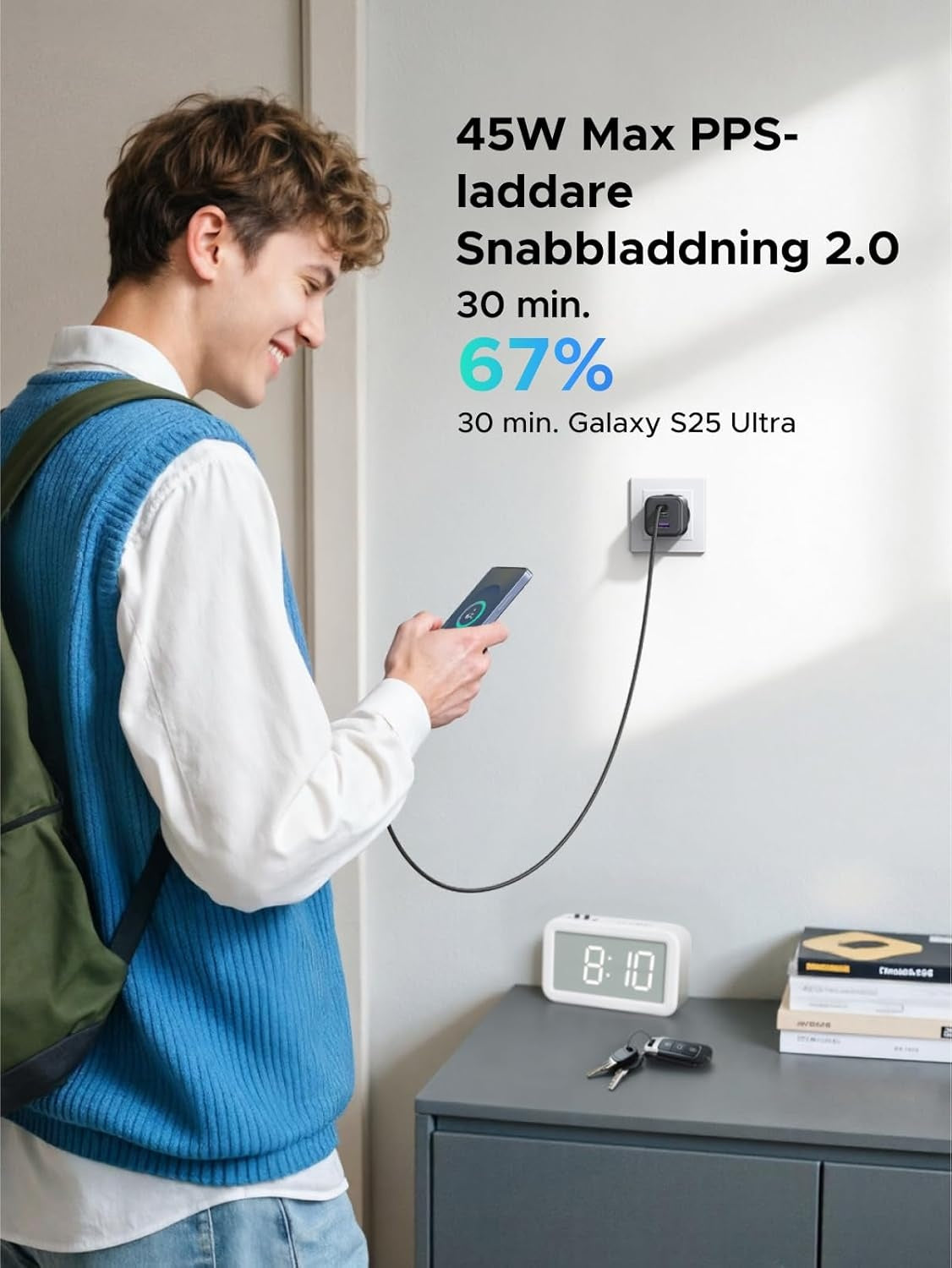 UGREEN 45W USB-C Oplader med 3 porte, PPS hurtigoplader