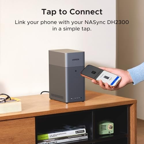UGREEN NASync DH2300 2-bay NAS (2xSATA 3,5"/2,5"), 64TB maksimal lagerplads, 4/8GB RAM, 1GbE LAN, NFC One-Touch, AI-fotoalbum, brugervenlig NAS til hjemmet