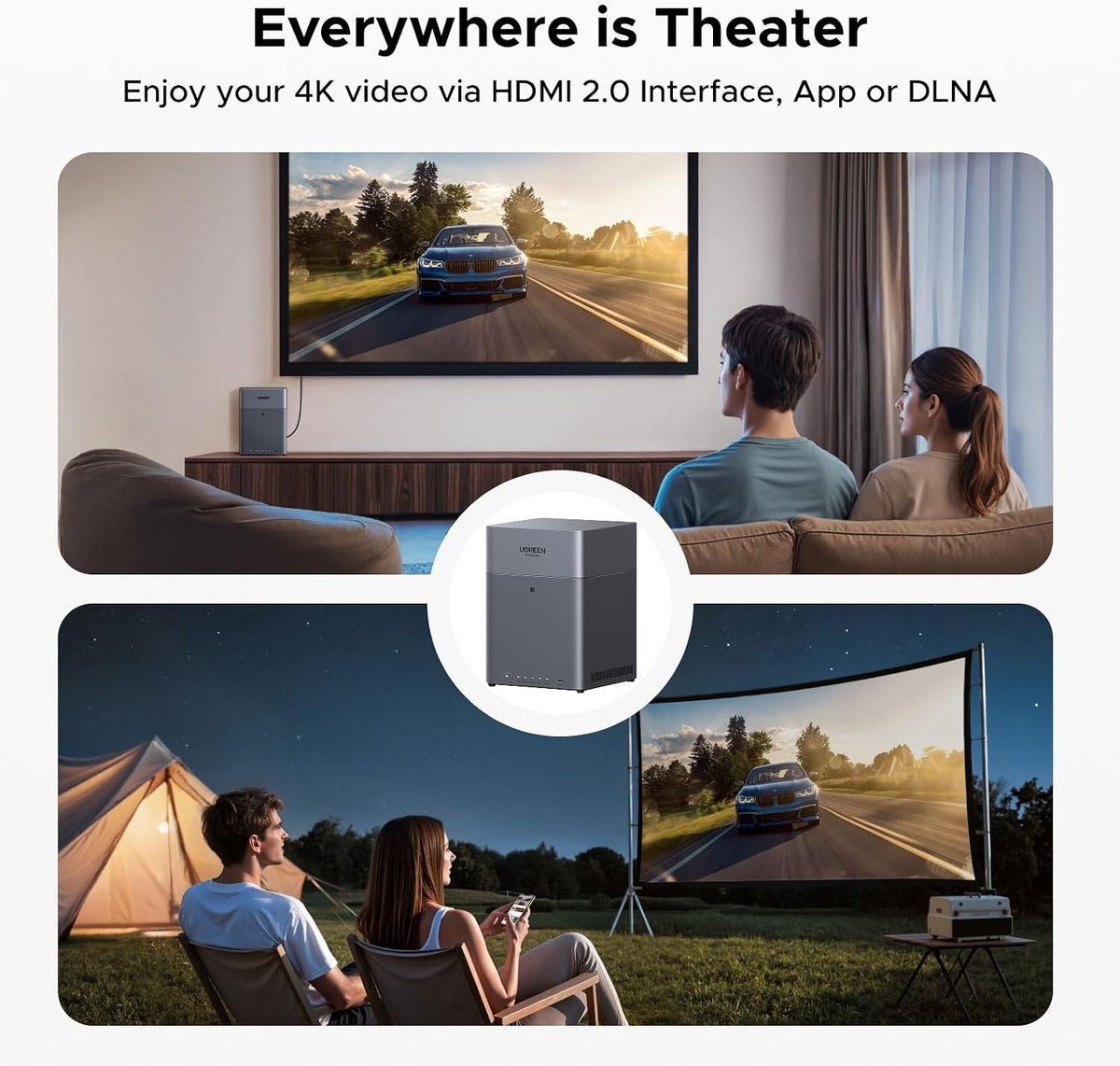 UGREEN NASync DH4300Plus 4-bay NAS (4xSATA 3,5"/2,5"), 128TB maksimal lagerplads, 8GB RAM, 2.5GbE LAN, NFC, AI-fotoalbum, tilpasset til kontor/hjemmet