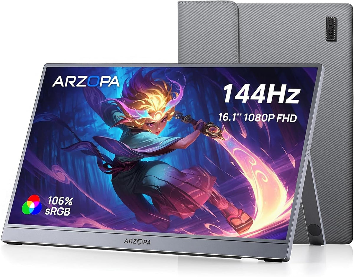16,1" Bærbar USB-skærm 1920×1080p 144Hz, HDR, 106% sRGB, Ultr tynd med Opbevaringstaske, til Laptop/PC/Mac/PS3/PS4/PS5/Xbox
