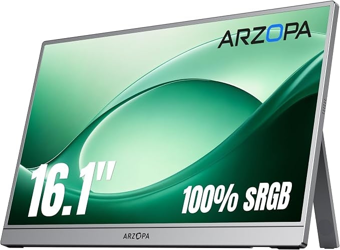16,1" Bærbar USB-skærm 1920×1080p 60Hz, USB-C/HDMI, IPS, 100% sRGB, Øjenvenlig skærm, Justerbart Støtteben, til Laptop/PC/Mac/PS3/PS4/PS5/Xbox