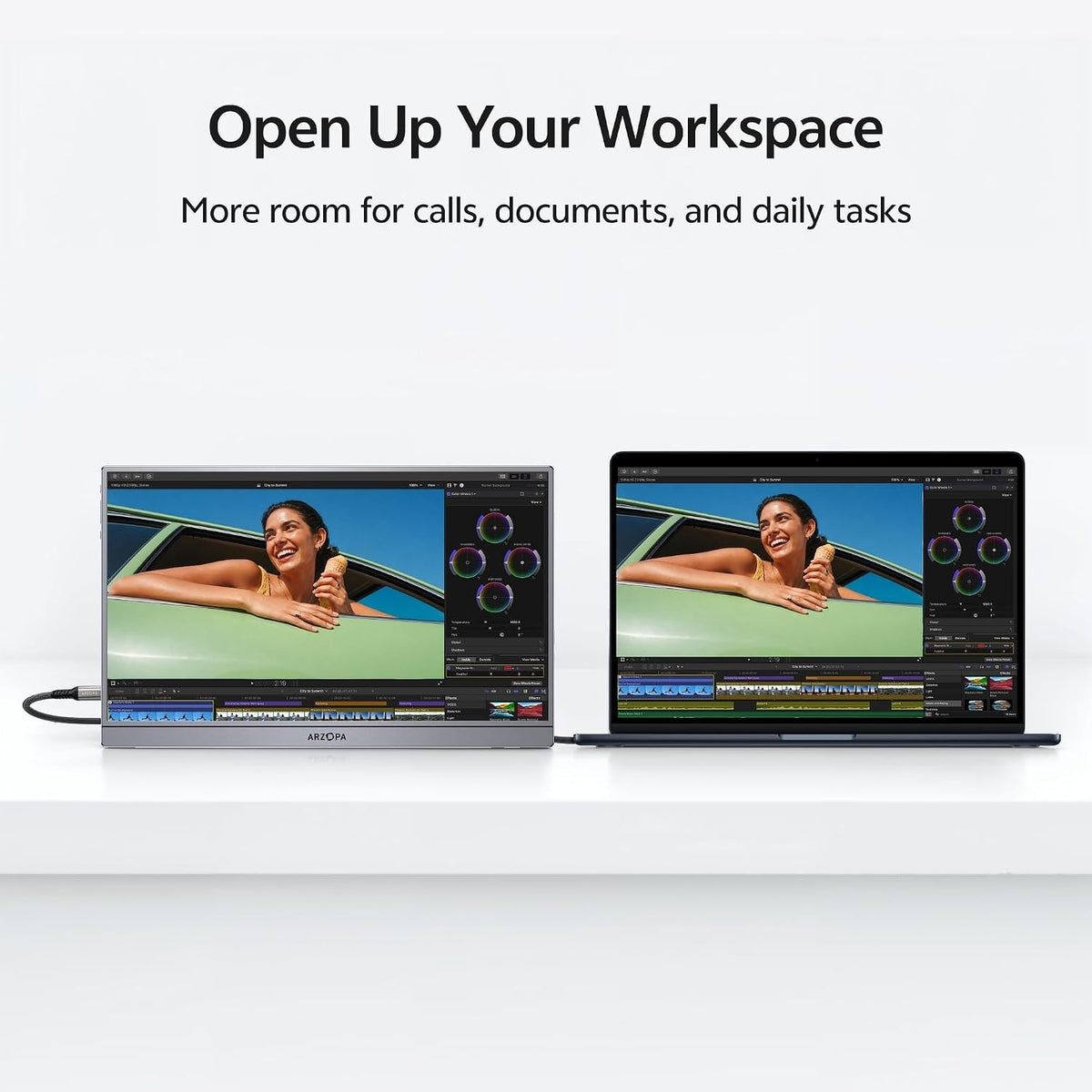 16,1" Bærbar USB-skærm 1920×1080p 60Hz, USB-C/HDMI, IPS, 100% sRGB, Øjenvenlig skærm, Justerbart Støtteben, til Laptop/PC/Mac/PS3/PS4/PS5/Xbox