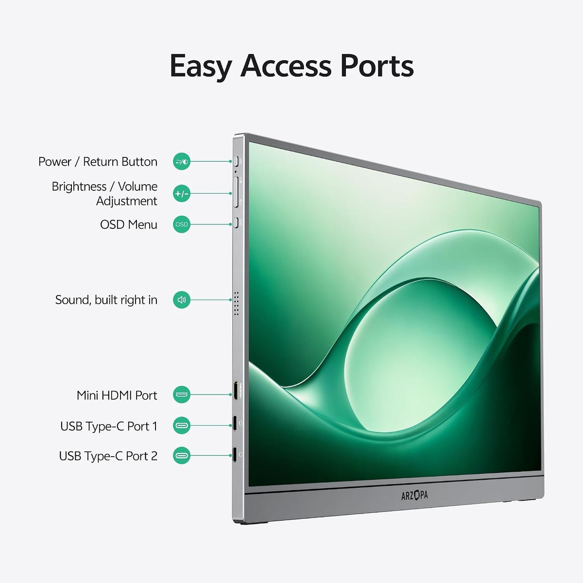 16,1" Bærbar USB-skærm 1920×1080p 60Hz, USB-C/HDMI, IPS, 100% sRGB, Øjenvenlig skærm, Justerbart Støtteben, til Laptop/PC/Mac/PS3/PS4/PS5/Xbox