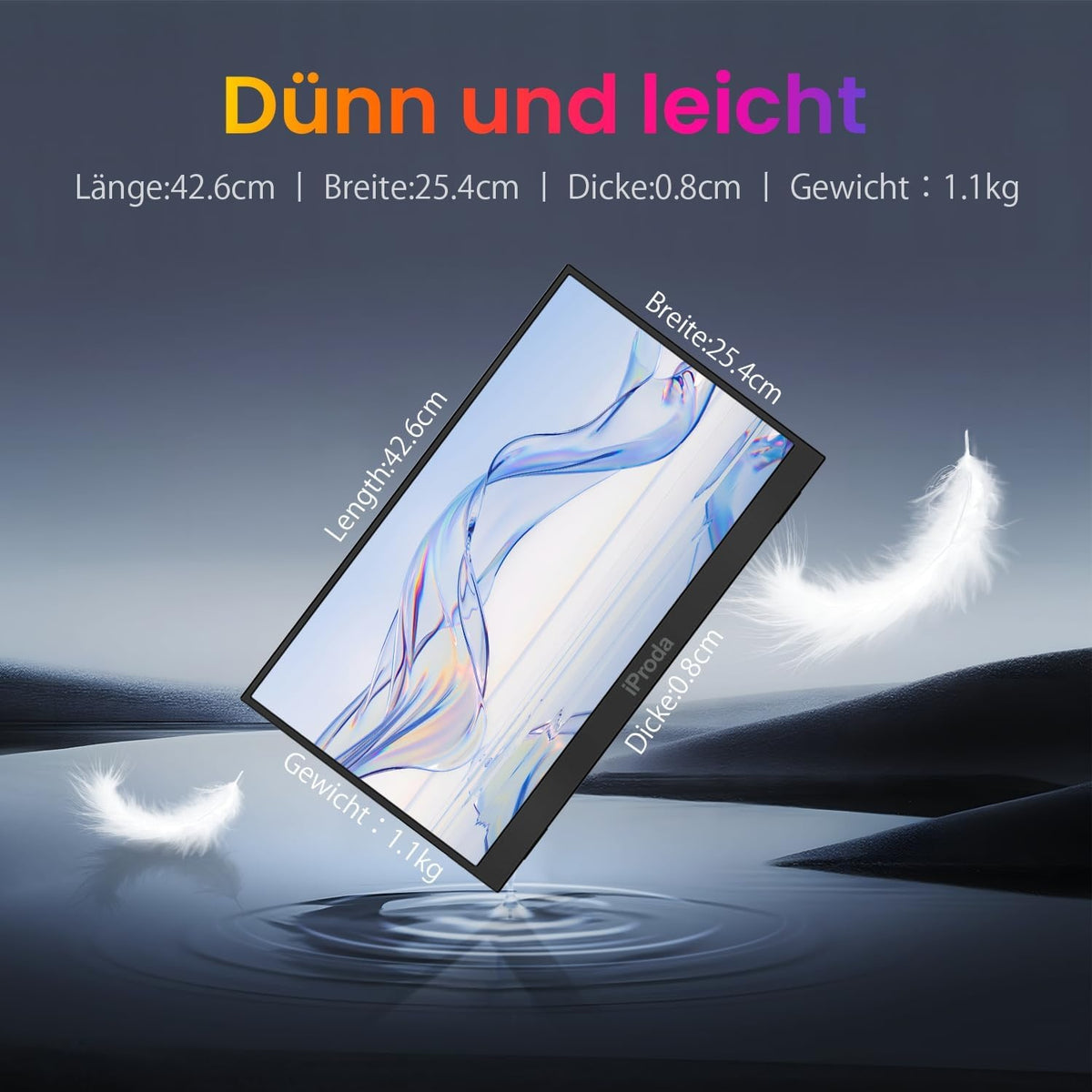 18,5" Bærbar USB-skærm 1920x1080p 120Hz, USB-C/HDMI, IPS, 100% sRGB, HDR, til laptop/desktop/mobil/PS5/Xbox