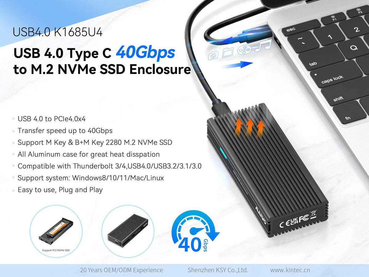 Maiwo K1685U4 USB4.0 40Gbps til NVMe SSD kabinet