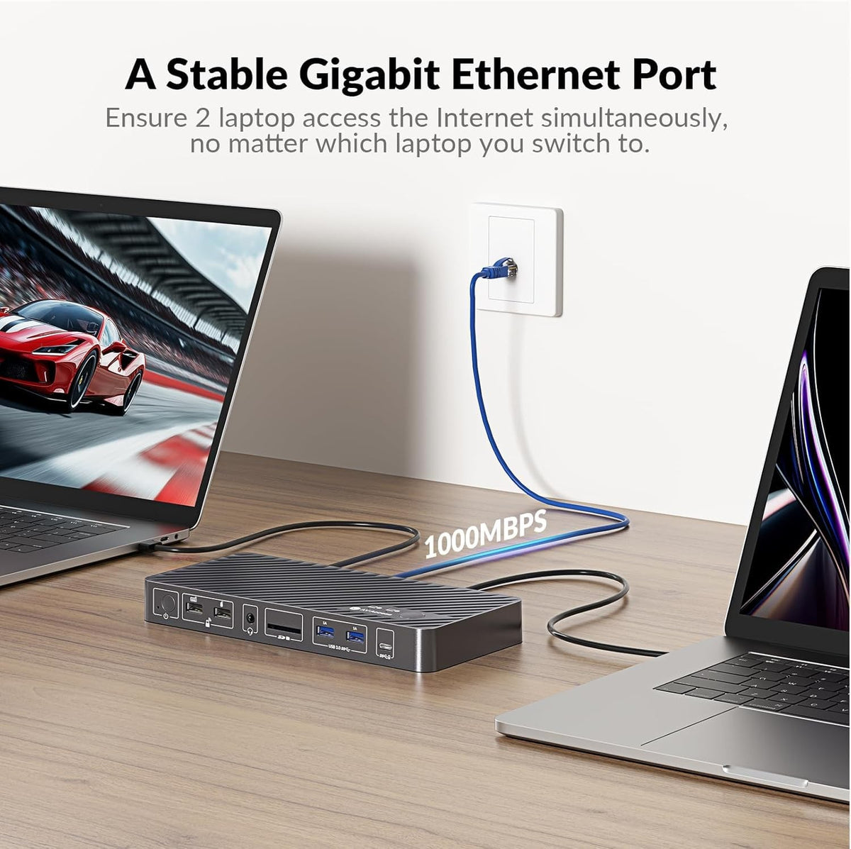 AV Access KD-E20 USB-C KVM Dockningsstation til 2 bærbare computere, Dual 4K-skærm, 11-i-1 med 100W PD, 1Gbps LAN & EDID-emulering