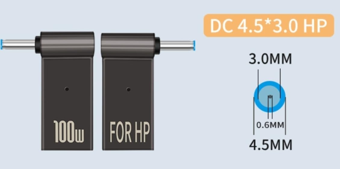 NÖRDIC USB-C til Laptopoplader-adapter, USB-C til DC-stik, 100W PD, DC 4,5×3,0 mm til HP