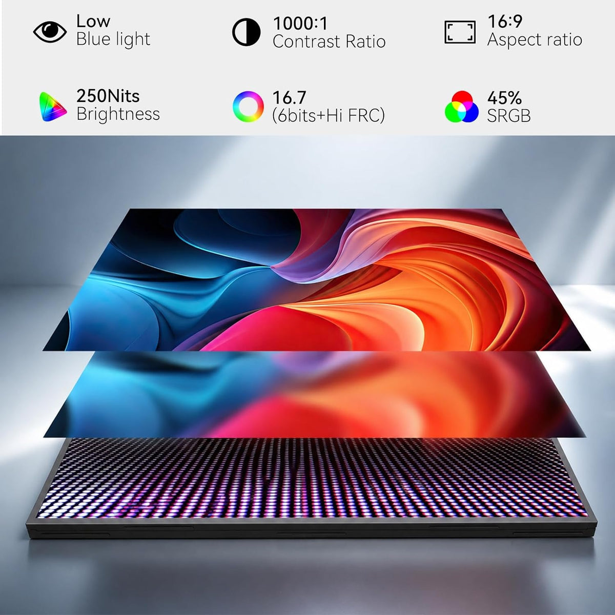 15,6" Bærbar USB-touchskærm 1920x1080p 60Hz, USB-C/HDMI, IPS, 45% sRGB, kontrastforhold 1000:1, Low Blue Light, til laptop/desktop/mobil/PS5/Xbox