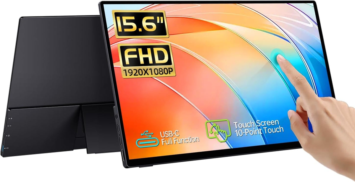15,6" Bærbar USB-touchskærm 1920x1080p 60Hz, USB-C/HDMI, IPS, 45% sRGB, kontrastforhold 1000:1, Low Blue Light, til laptop/desktop/mobil/PS5/Xbox
