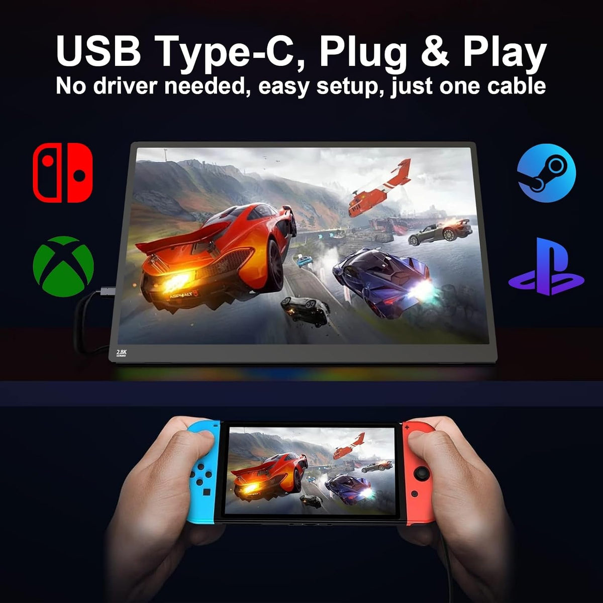 15,6" Bærbar USB-touchskærm 1920x1080p 60Hz, USB-C/HDMI, IPS, 45% sRGB, kontrastforhold 1000:1, Low Blue Light, til laptop/desktop/mobil/PS5/Xbox