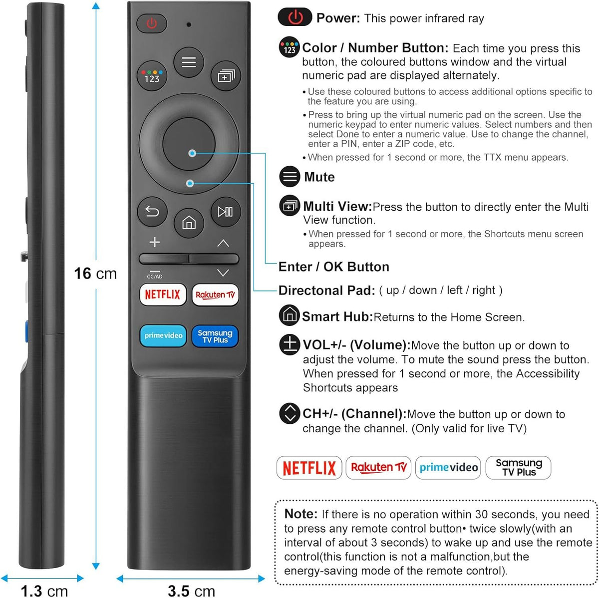 Universel Smart TV-fjernbetjening til Samsung, kompatibel med originale Samsung-modeller