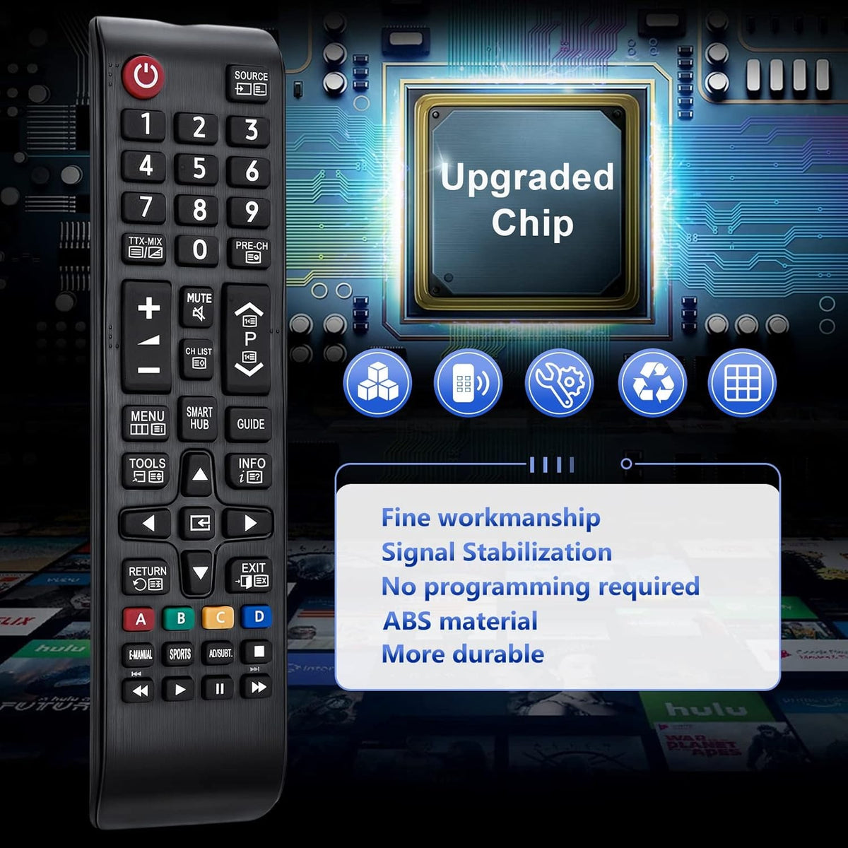 Universel fjernbetjening til Samsung Smart TV kompatibel med Samsung originale fjernbetjeninger