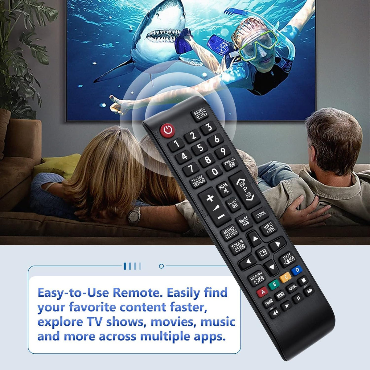 Universel fjernbetjening til Samsung Smart TV kompatibel med Samsung originale fjernbetjeninger