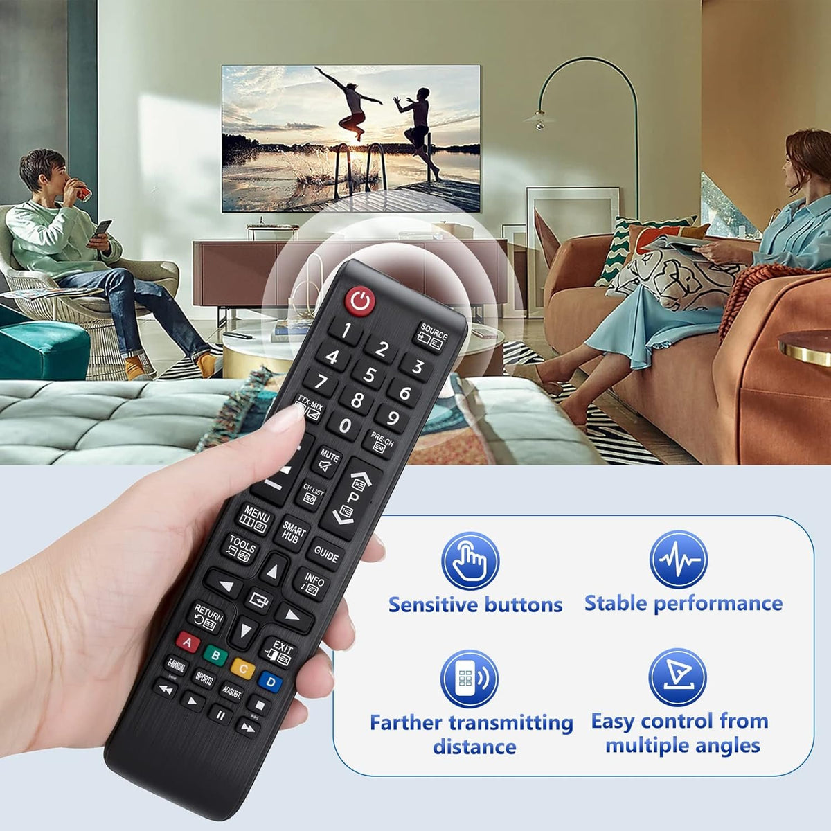 Universel fjernbetjening til Samsung Smart TV kompatibel med Samsung originale fjernbetjeninger