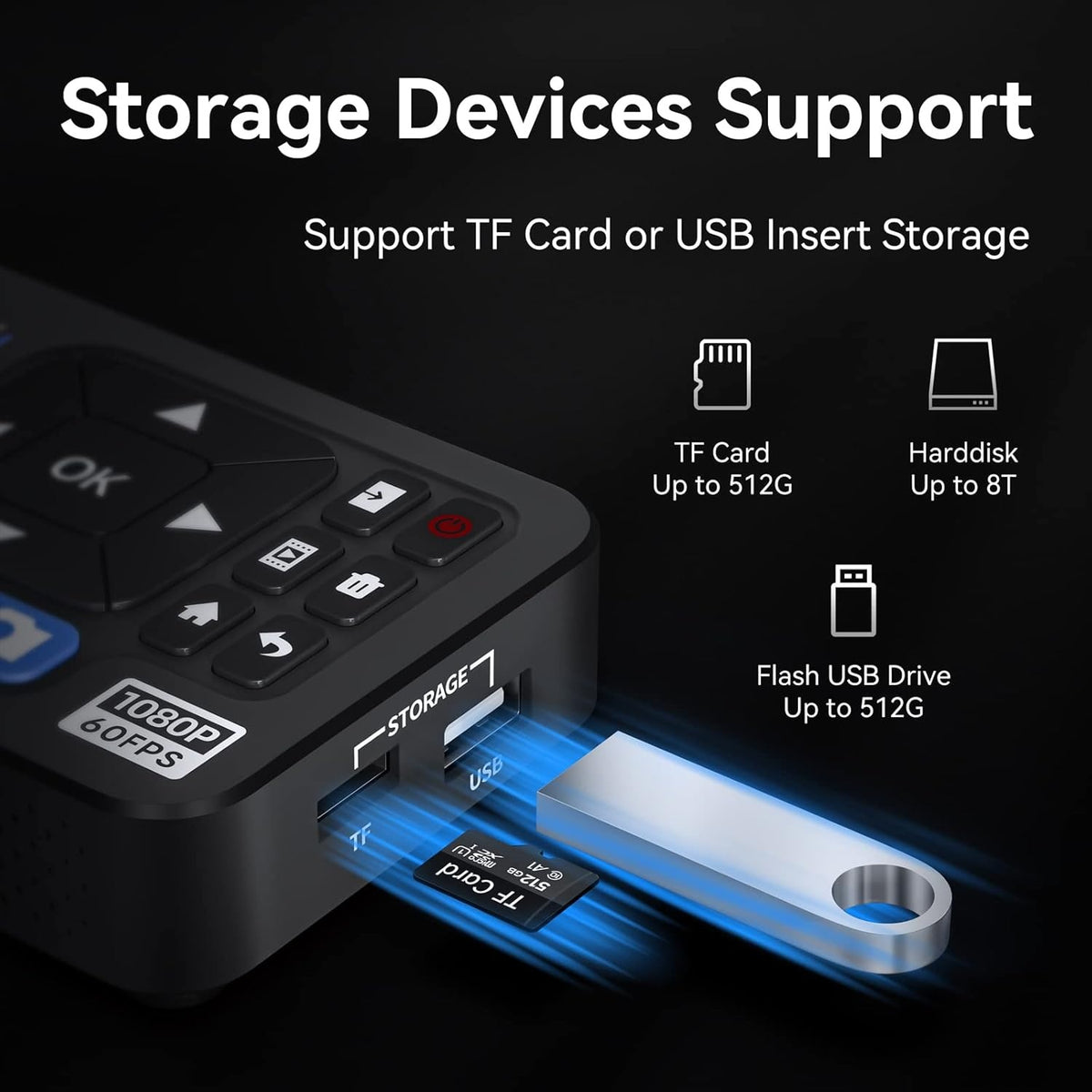 Video til digital konverter 4K HDMI/CVBS/VGA/YPBPR input videorekorder fra VCR, DVD, VHS, Hi8, videokameraer – 4K optagelse 1080P 60FPS, 3" skærm