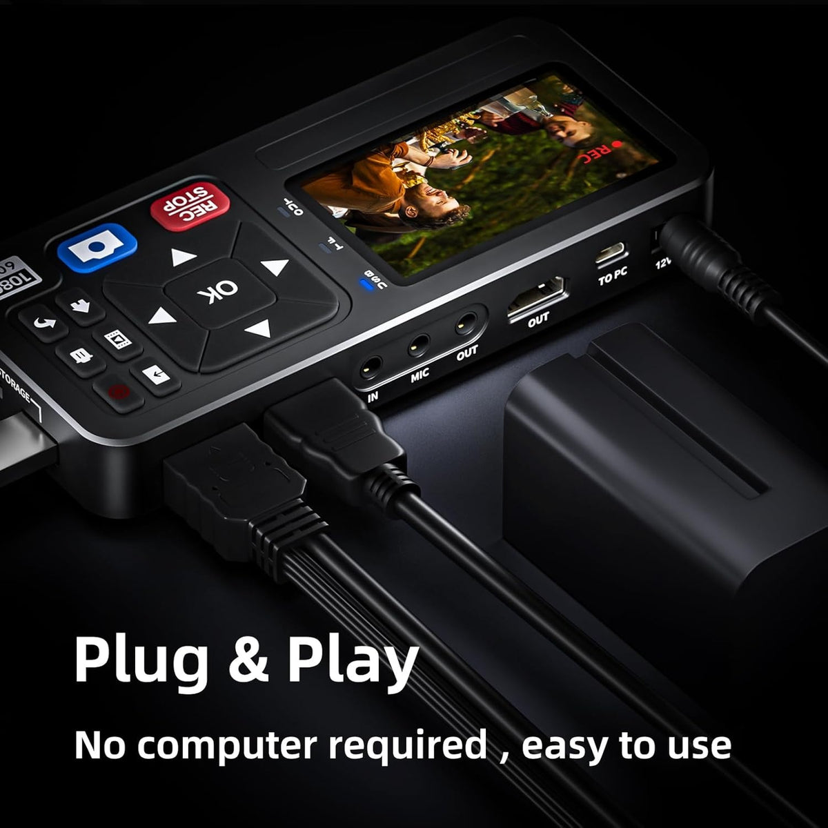 Video til digital konverter 4K HDMI/CVBS/VGA/YPBPR input videorekorder fra VCR, DVD, VHS, Hi8, videokameraer – 4K optagelse 1080P 60FPS, 3" skærm