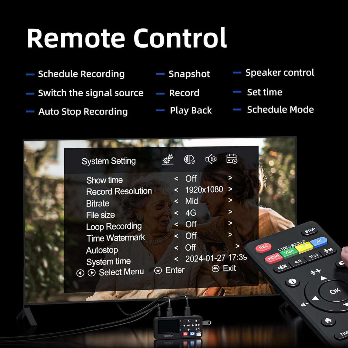 Video til digital konverter 4K HDMI/CVBS/VGA/YPBPR input videorekorder fra VCR, DVD, VHS, Hi8, videokameraer – 4K optagelse 1080P 60FPS, 3" skærm